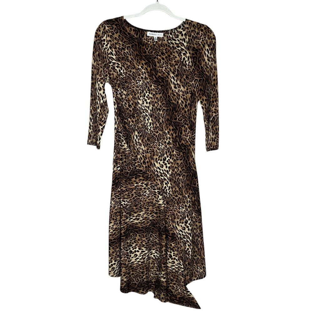 Robbie Bee Leopard Print 3/4 Sleeve Dress size Medium